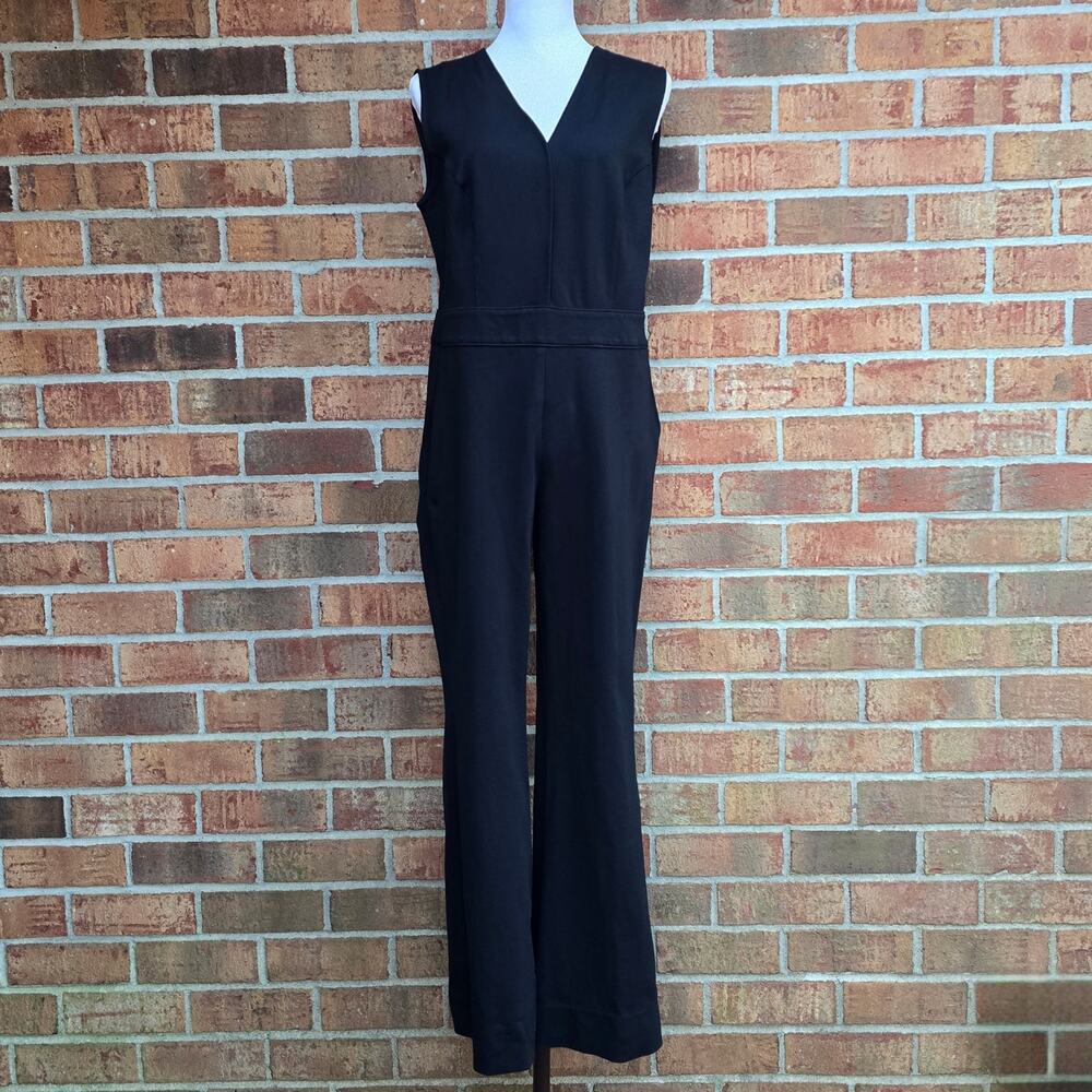 LP Spanx Perfect Sleeveless Jumpsuit Large Petite Black Stretch Ponte Knit Vneck